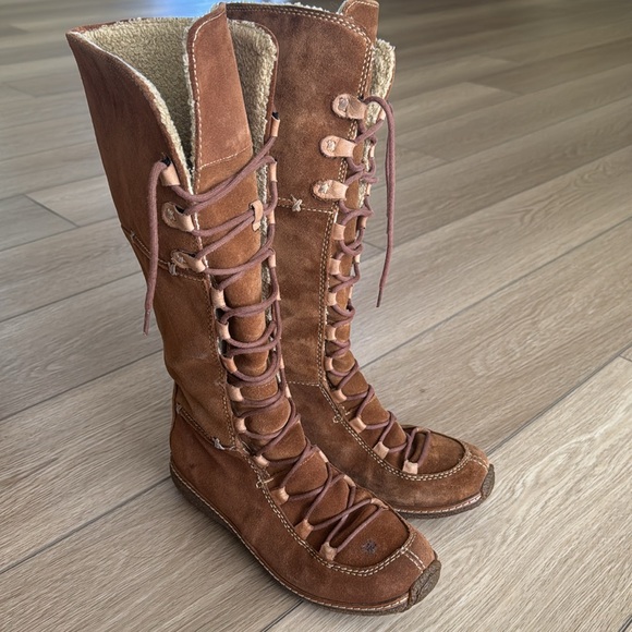 Y2K Timberland MOORELAND HOLLACE Women 7.5 Tall Lace Up Suede Leather Boots - Picture 2 of 12